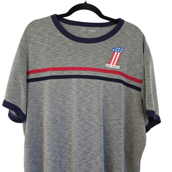 Harley Davidson Mens Graphic T Shirt Gray Red Blue Stripe Logo Size XL - Picture 3 of 5